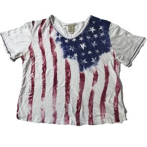 Jess & Jane American Flag Crop T-Shirt Rhinestones Size Medium Americana July 4